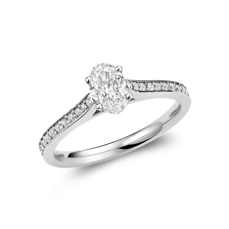 14k Gold Diamond Oval Engagement Ring