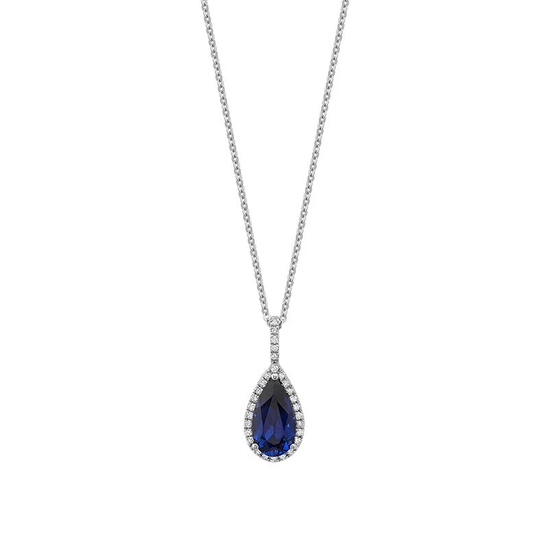 10k White Gold Gemstone & Diamond Pendant