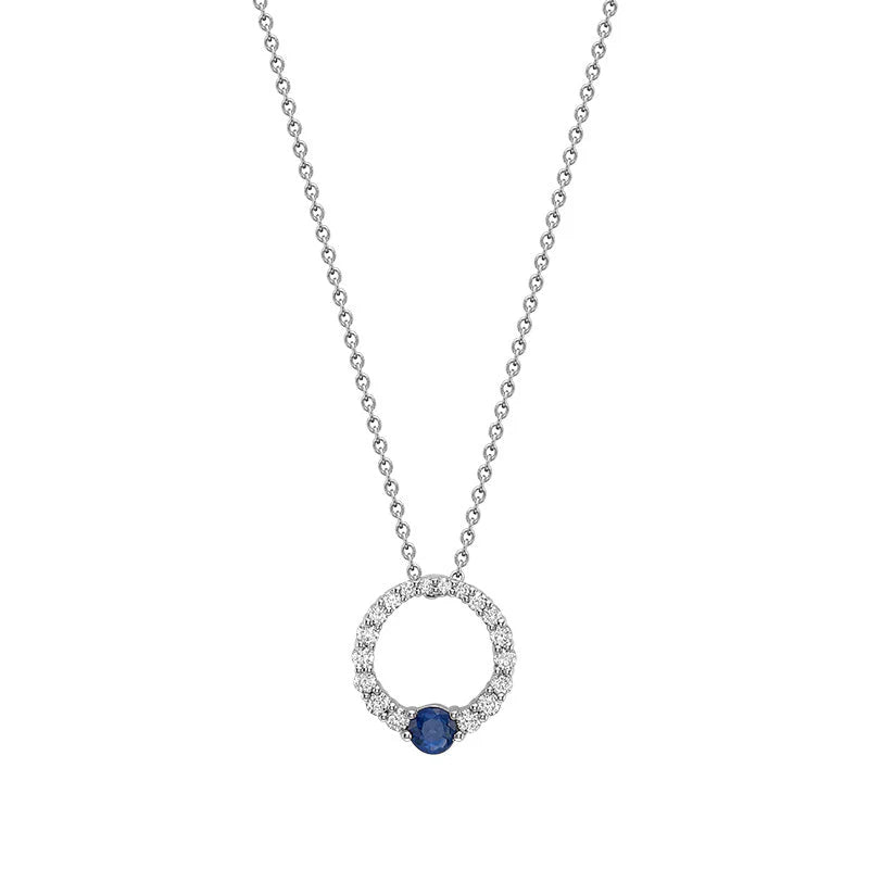 14k Gold Precious Stone & Diamond Circle Necklace