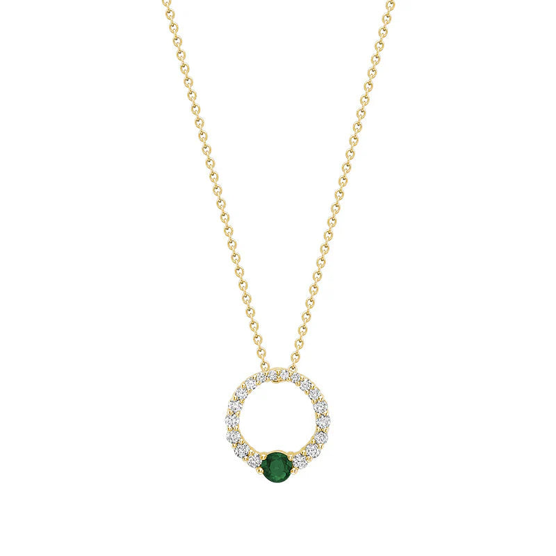 14k Gold Precious Stone & Diamond Circle Necklace