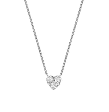 14K White Gold Diamond Heart Cluster Necklace