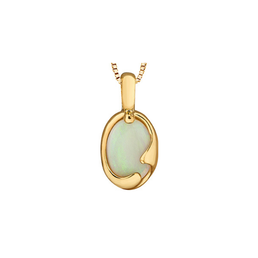 10K Yellow Gold Oval Opal Necklace