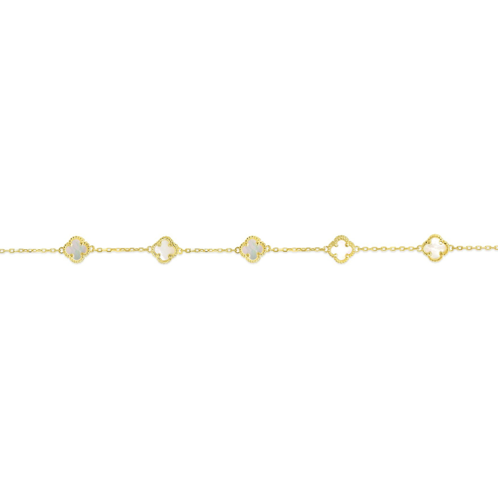 10K Yellow Gold Pearl Clover Bracelet