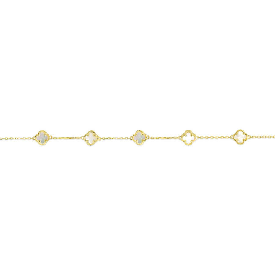 10K Yellow Gold Pearl Clover Bracelet