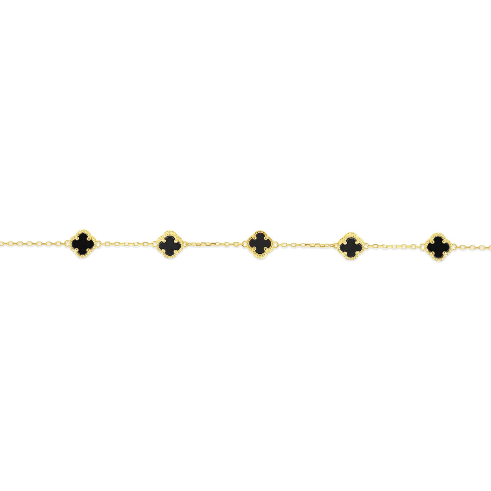 10K Yellow Gold Onyx Clover Bracelet