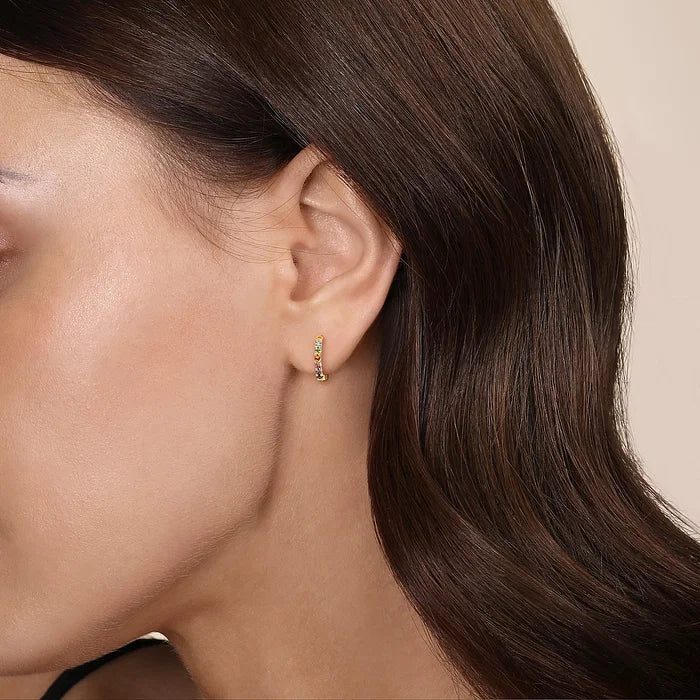 Rainbow Color Stone Huggie Earrings