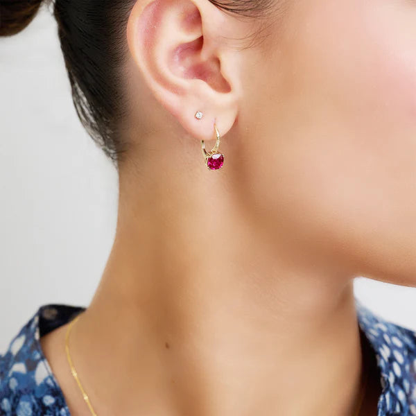 10k Yellow Gold Ruby & Diamond Drop Earrings