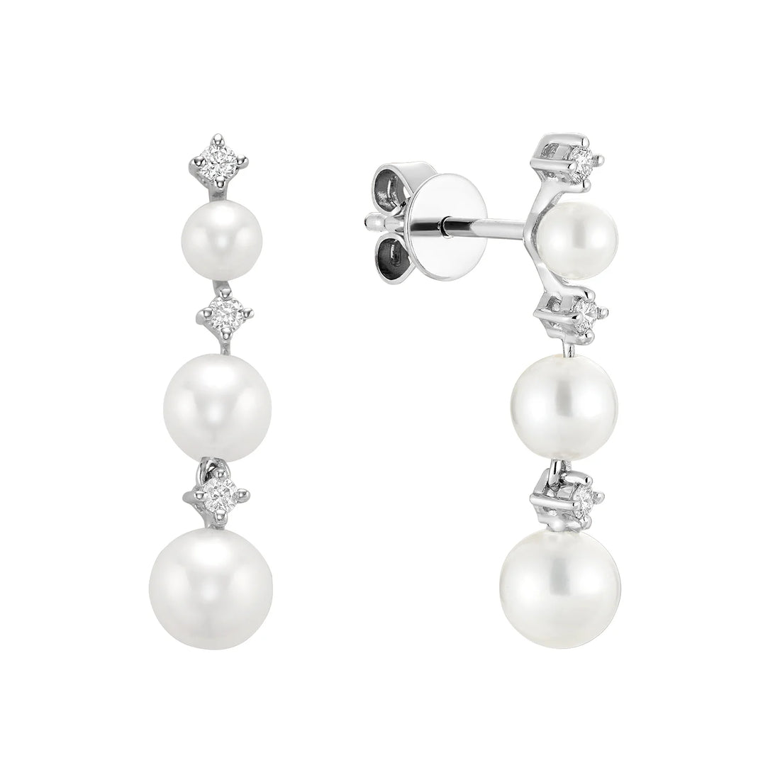 14k Gold White Pearl & Diamond Drop Earrings