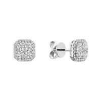 14k White Gold Diamond Cluster Square Earrings