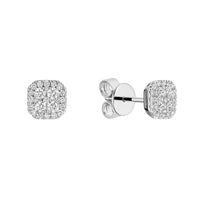 14k White Gold Diamond Cluster Square Earrings