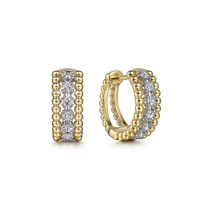 14K White & Yellow Gold Bujukan Huggie Pave Diamond Earrings
