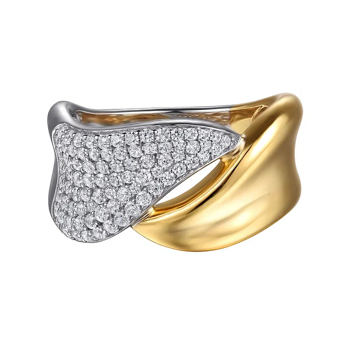 14K White Yellow Gold Pave Diamond Bypass Ring