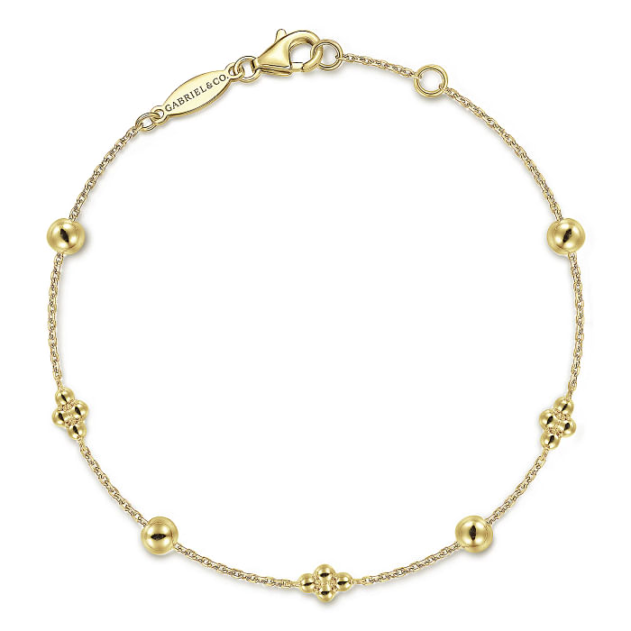 14K Yellow Gold Bujukan Beads Station Bracelet