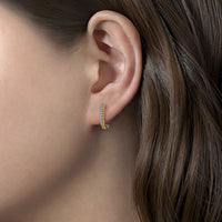 14K Yellow Gold Bujukan Pave Diamond Huggie Earrings