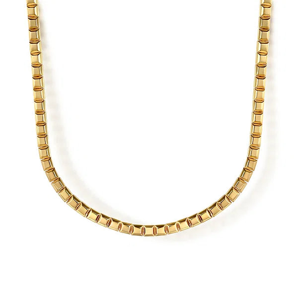 14K Yellow Plain Gold Tennis Necklace