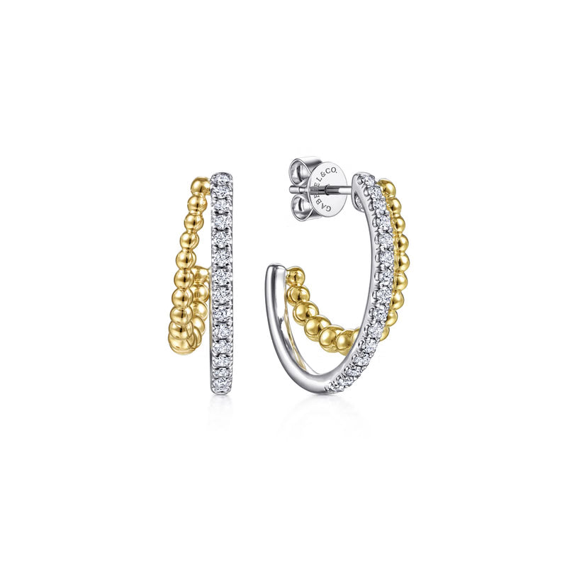 Diamond and Bead Double Row Classic Hoop Earrings