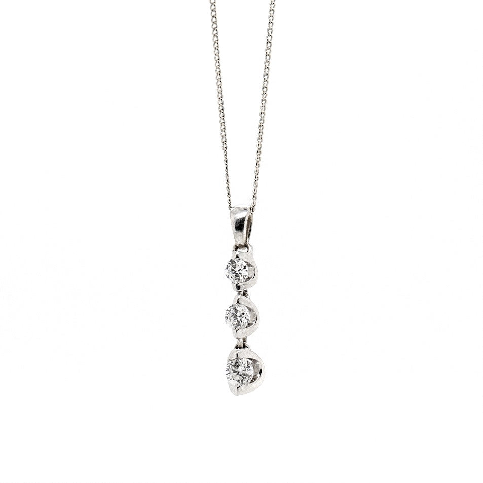 14k White Gold Triple Diamond Necklace