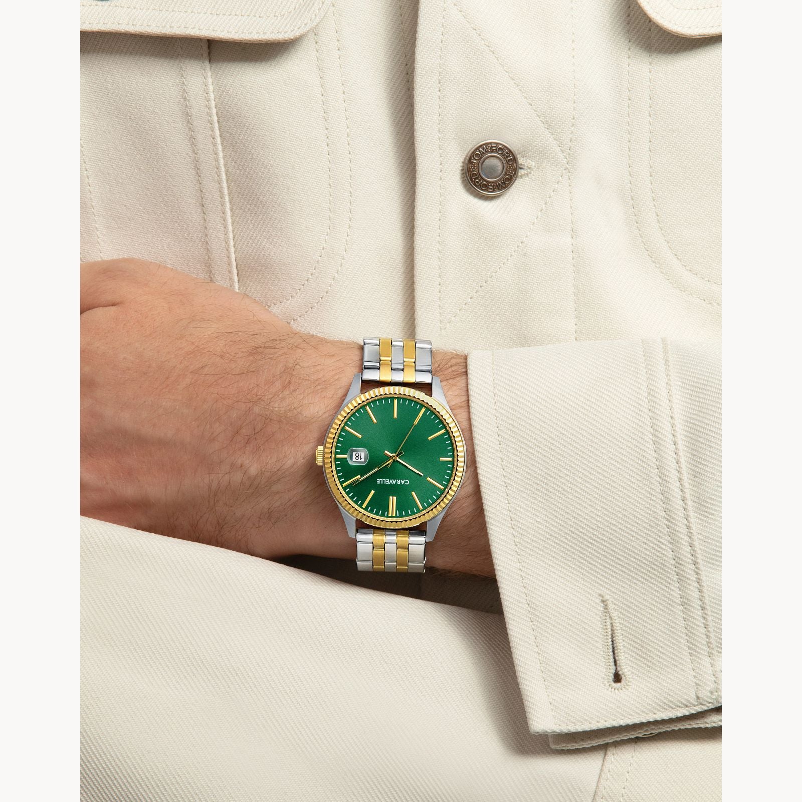 Silver Green Dial Stainless Steel Watch