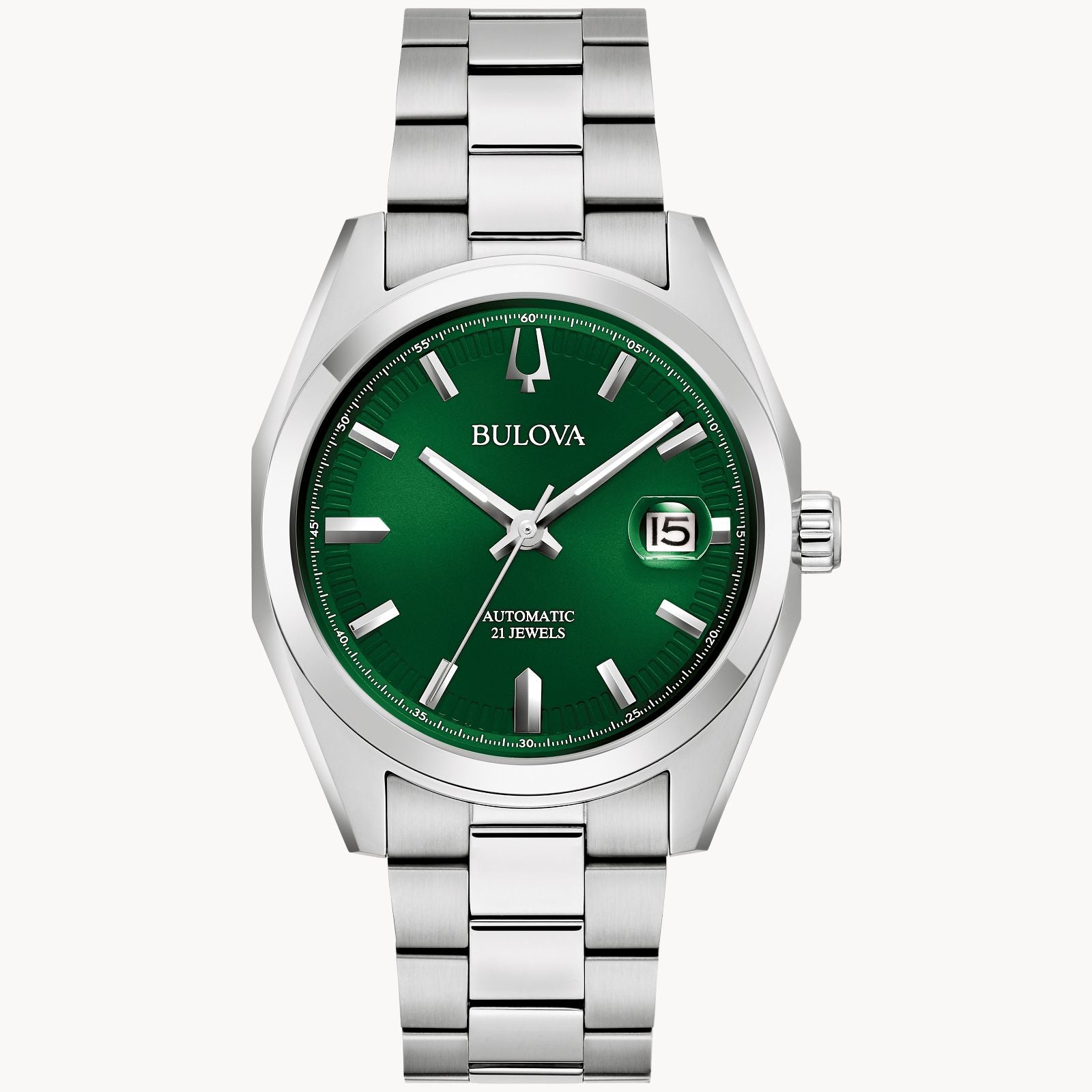 Green Dial Silver Stainless Steel Watch