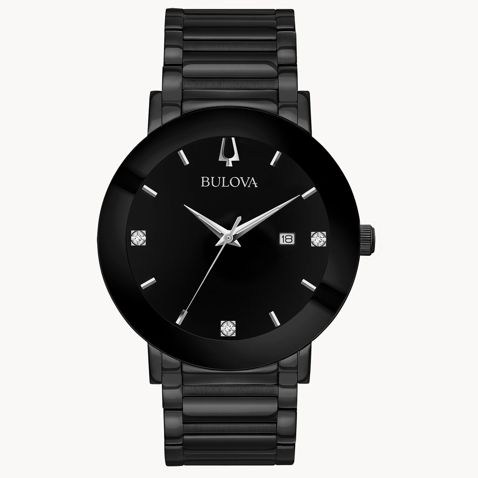 Black Dial & Steel Strap Watch