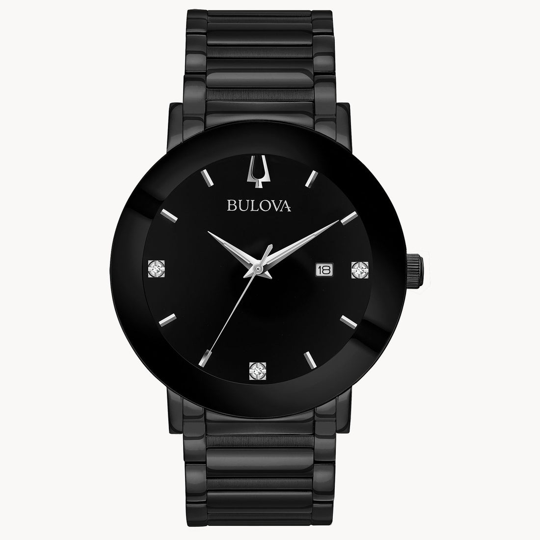 Black Dial Black Steel Strap Watch