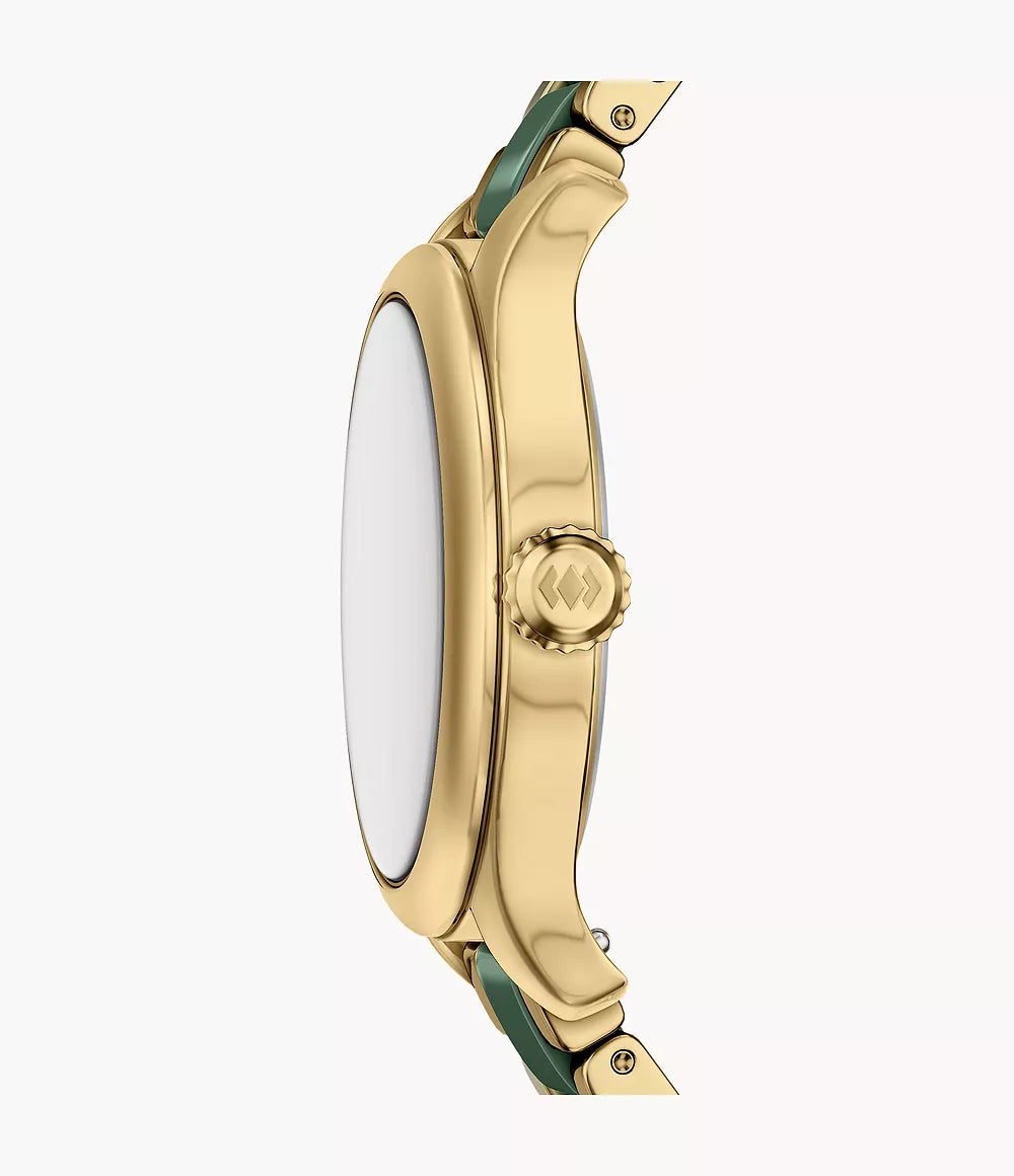 Three-Hand Date Gold-Tone Stainless Steel & Green Ceramic Watch