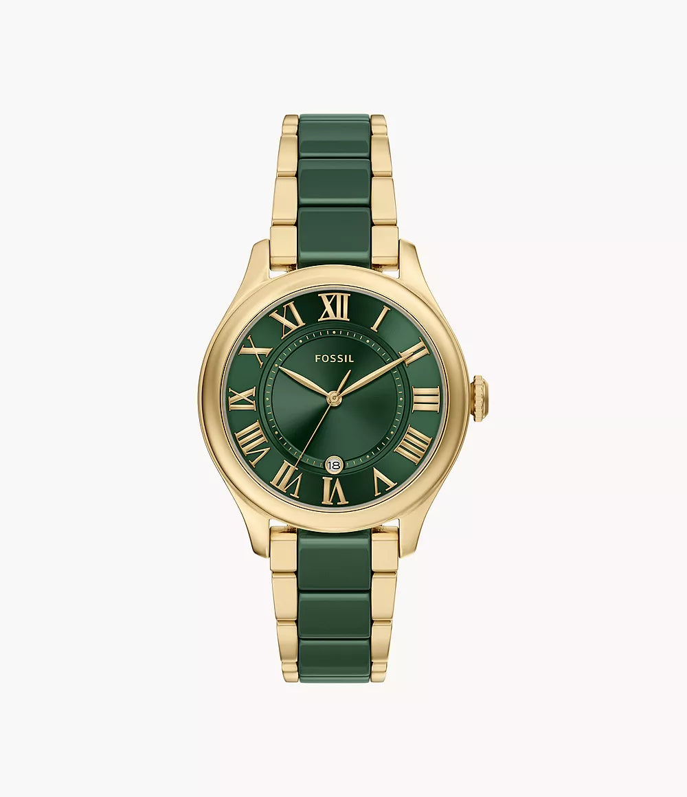 Three-Hand Date Gold-Tone Stainless Steel & Green Ceramic Watch