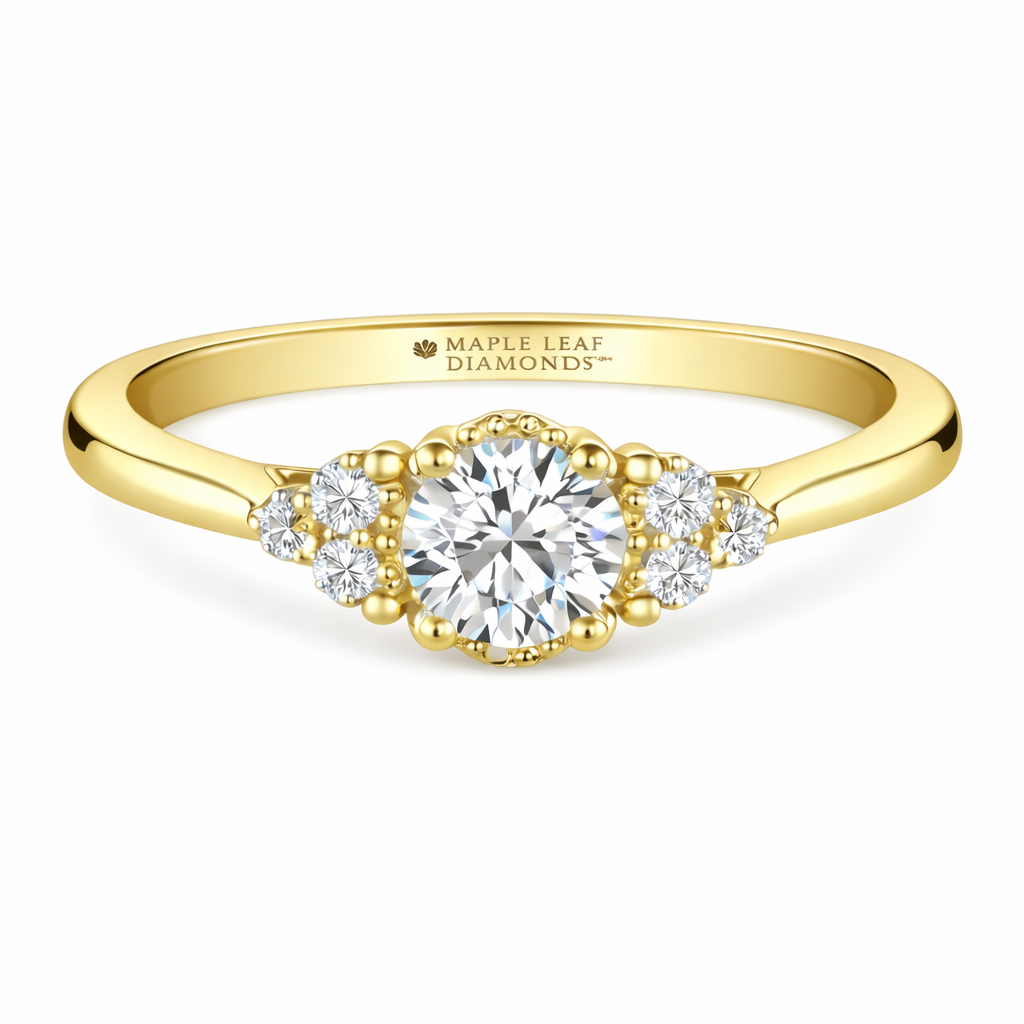 Round Diamond Halo Engagement Ring with Side Cluster Diamonds