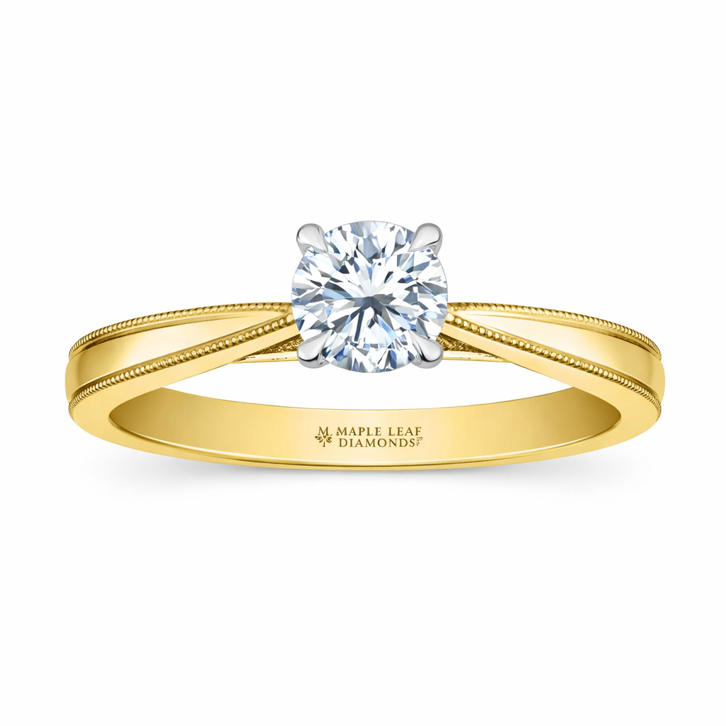 Round Brilliant Diamond Solitaire Engagement Ring with Milgrain