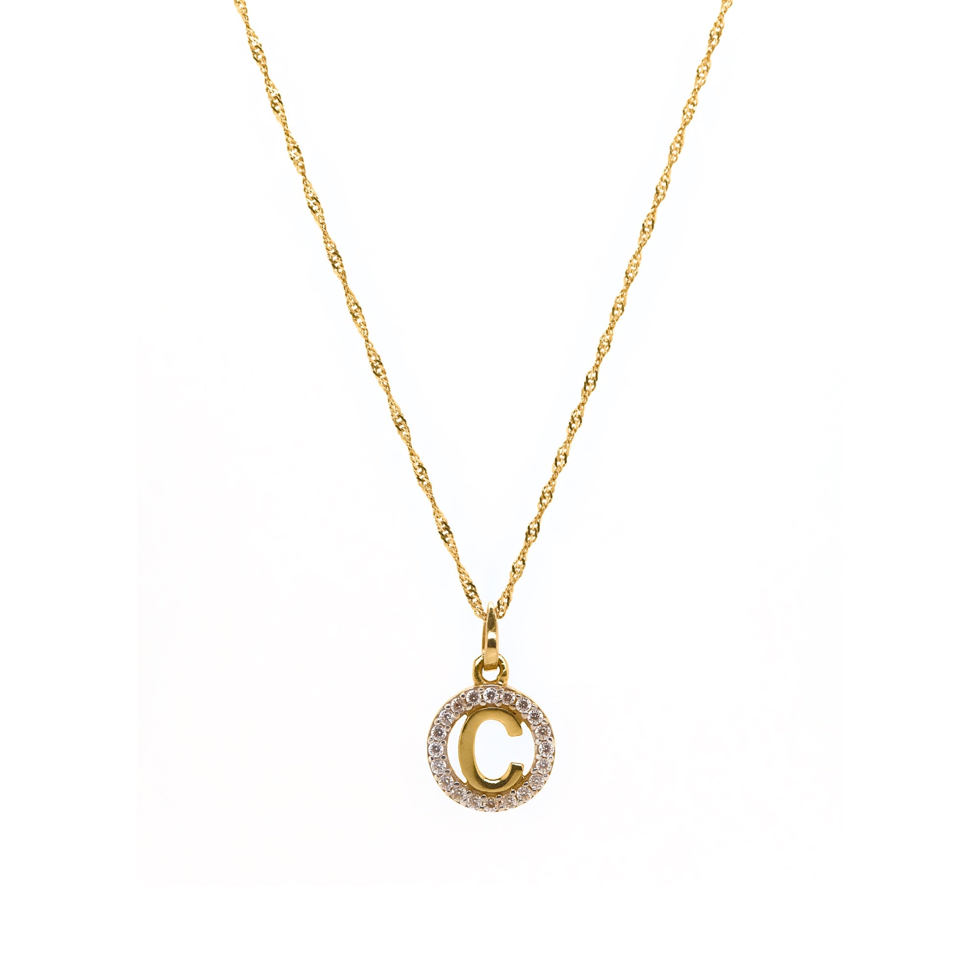 Cubic Zirconia "C" Initial Necklace