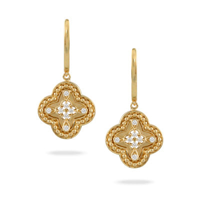 18K Yellow Gold Diamond Clover Byzantine Earrings