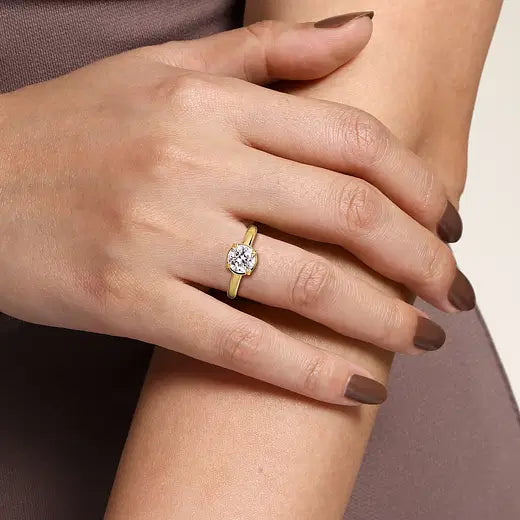 14K Yellow Gold Round Diamond Engagement Ring