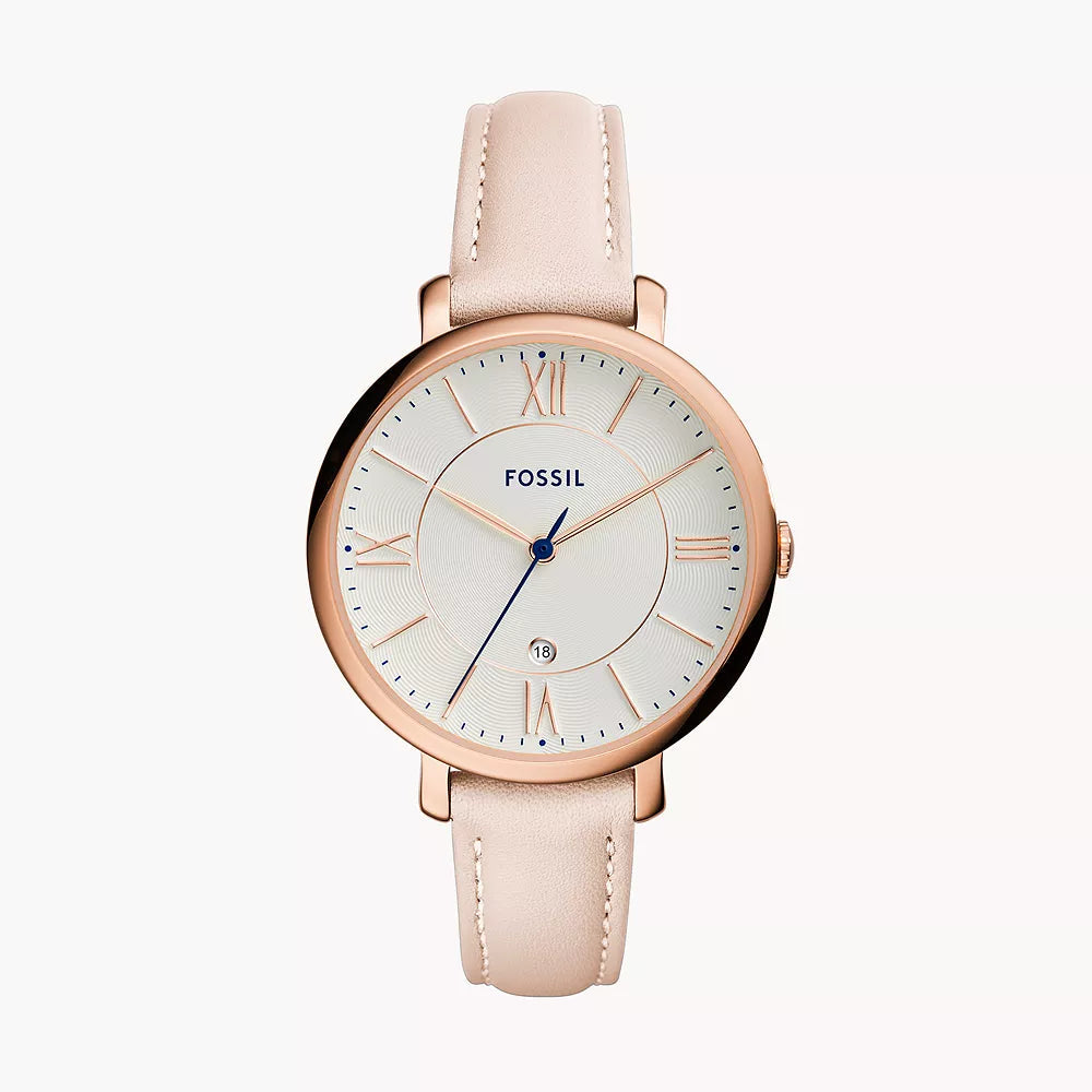 Jacqueline Three-Hand Date Blush Leather Watch