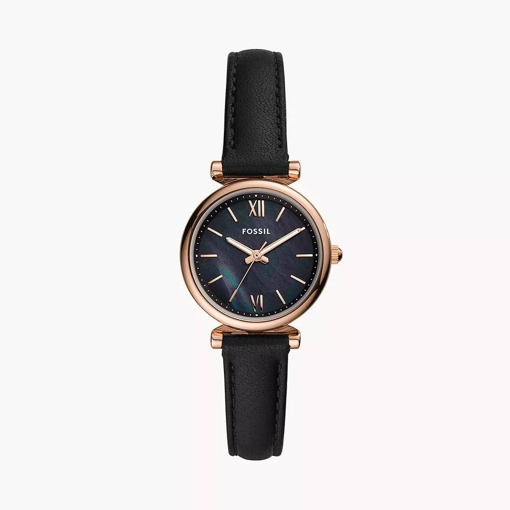 Carlie Mini Three-Hand Black Leather Watch