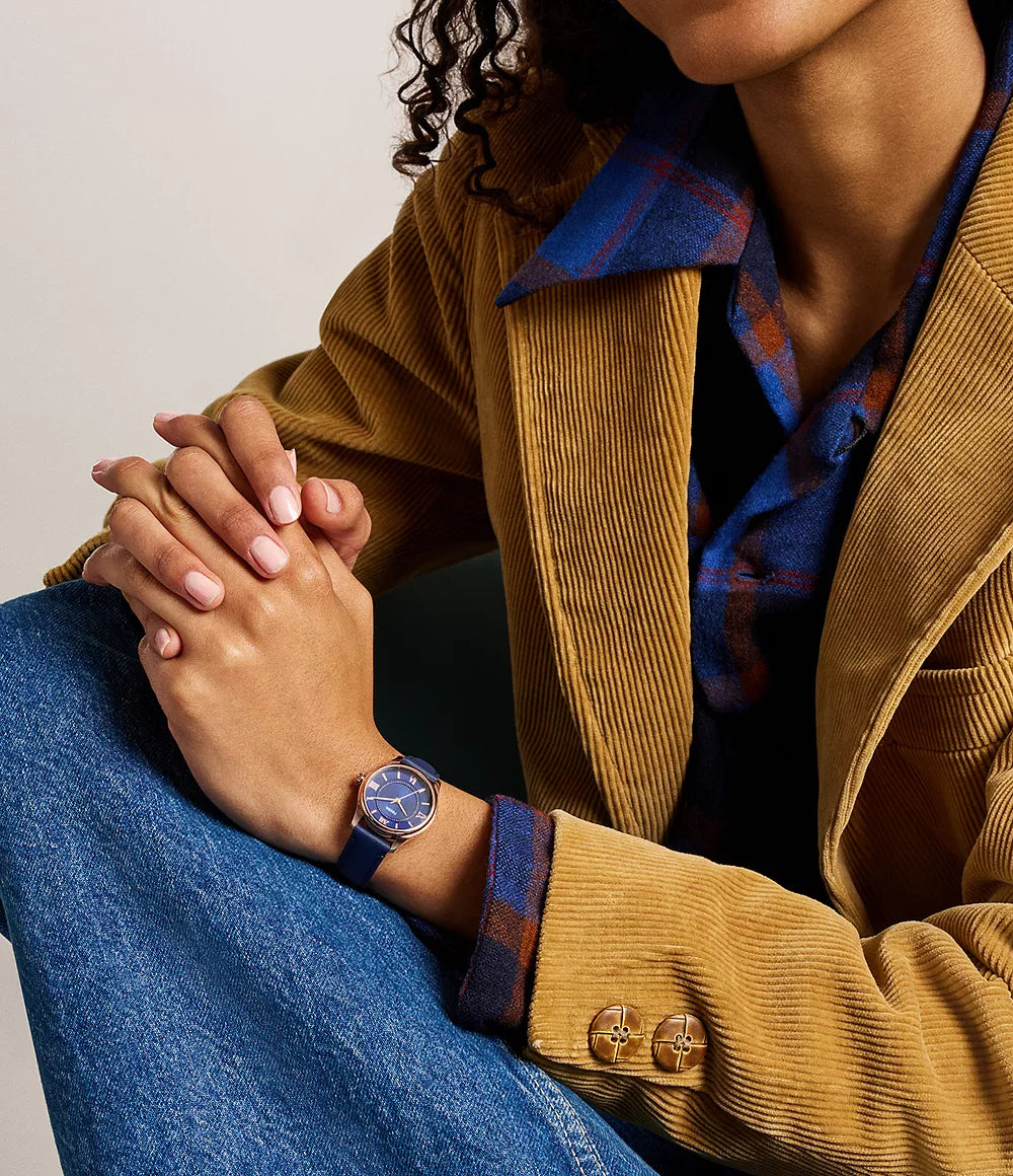 Gilmore Three-Hand Navy Leather Watch