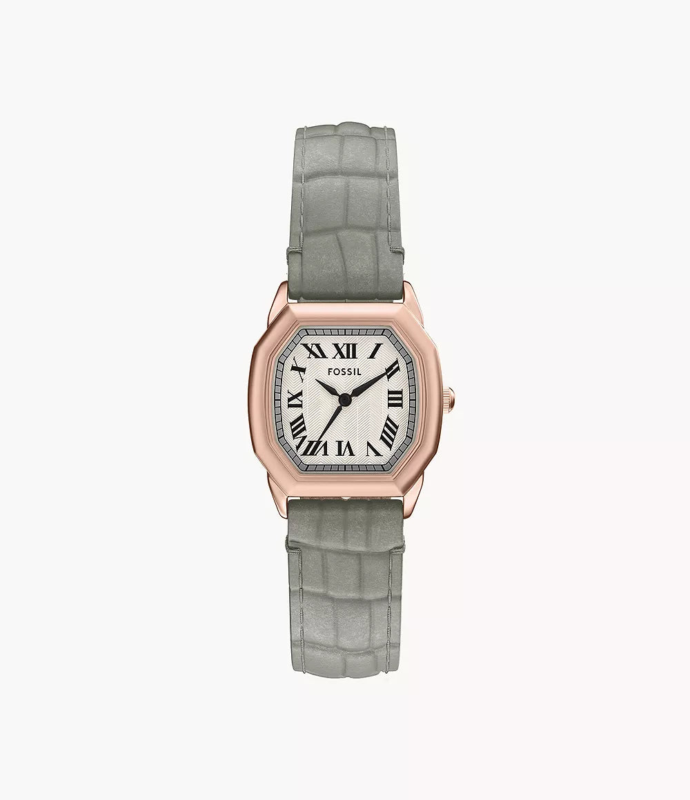 Harlow Three-Hand Grey Leather Watch