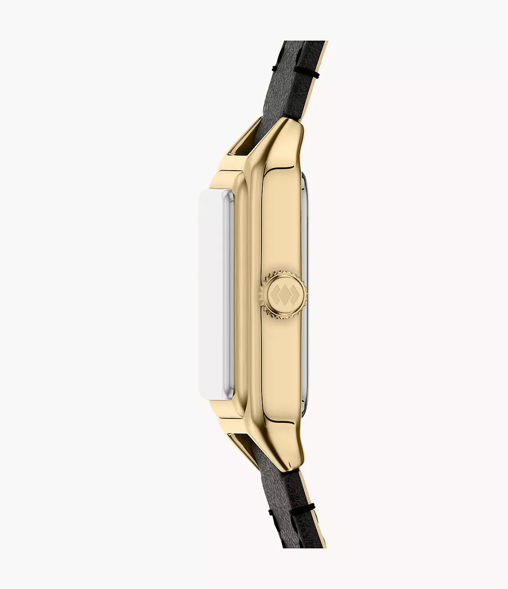 Raquel Mini Three-Hand Black Leather Watch