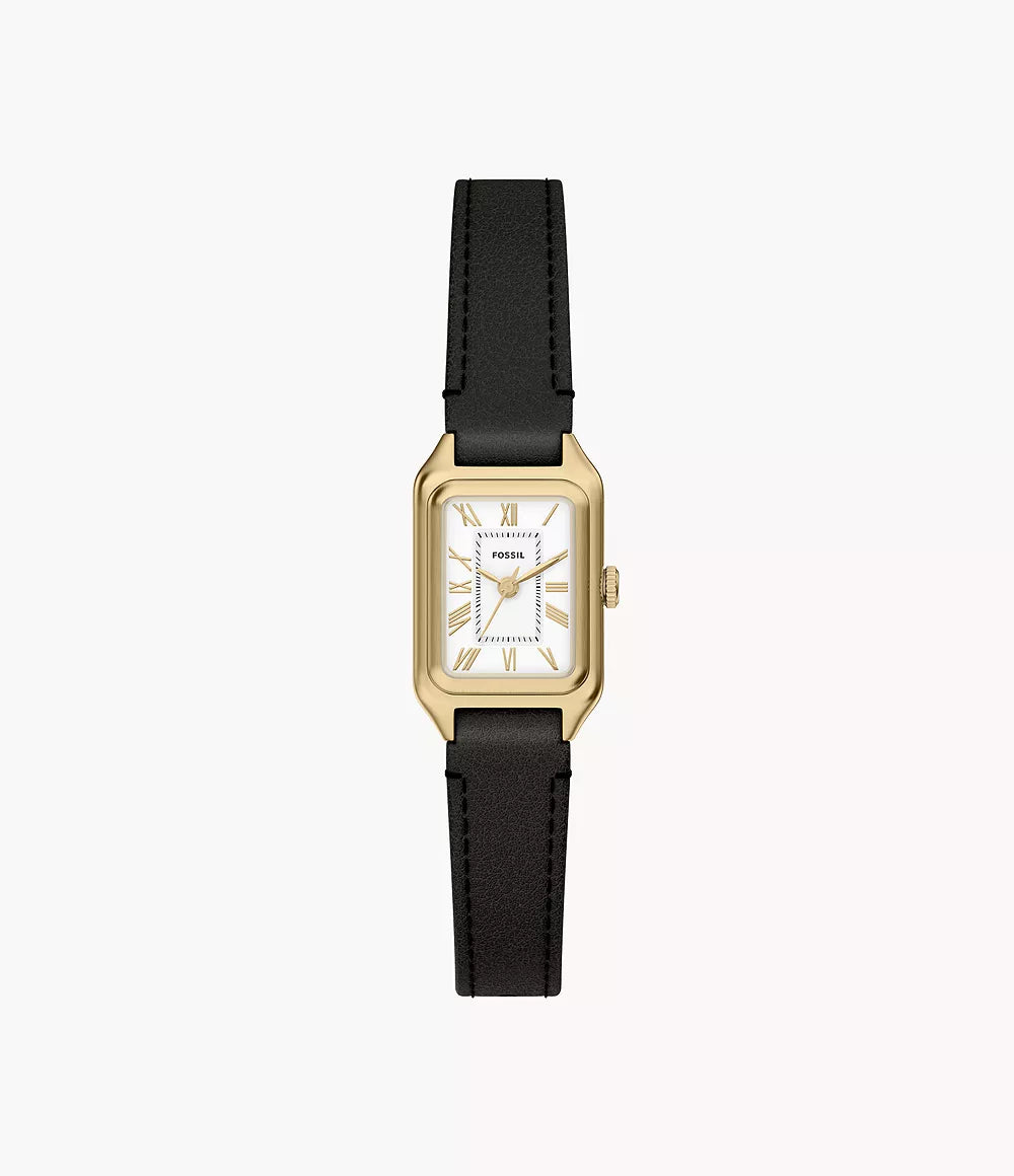 Raquel Mini Three-Hand Black Leather Watch