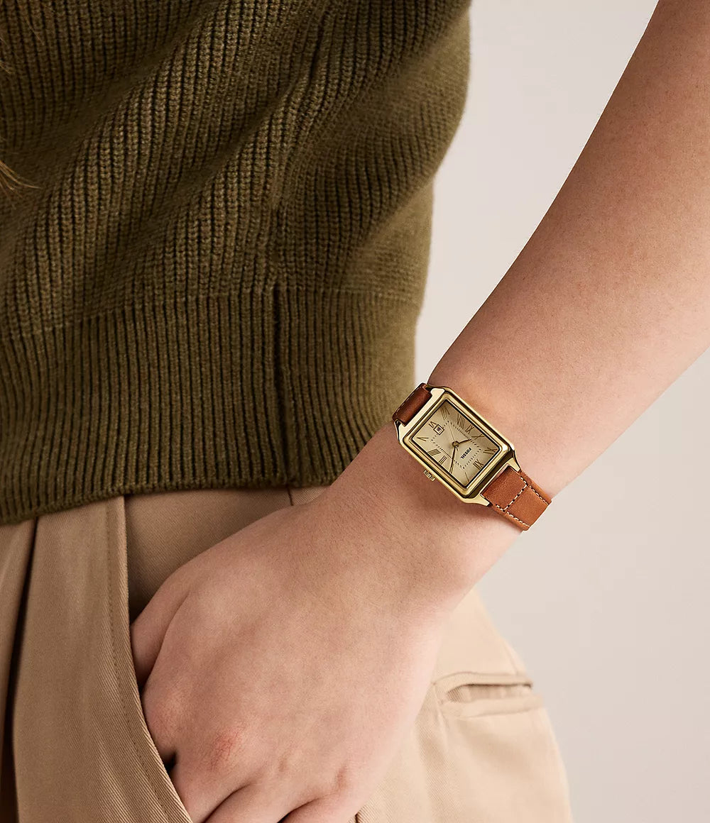 Raquel Three-Hand Brown Leather Watch