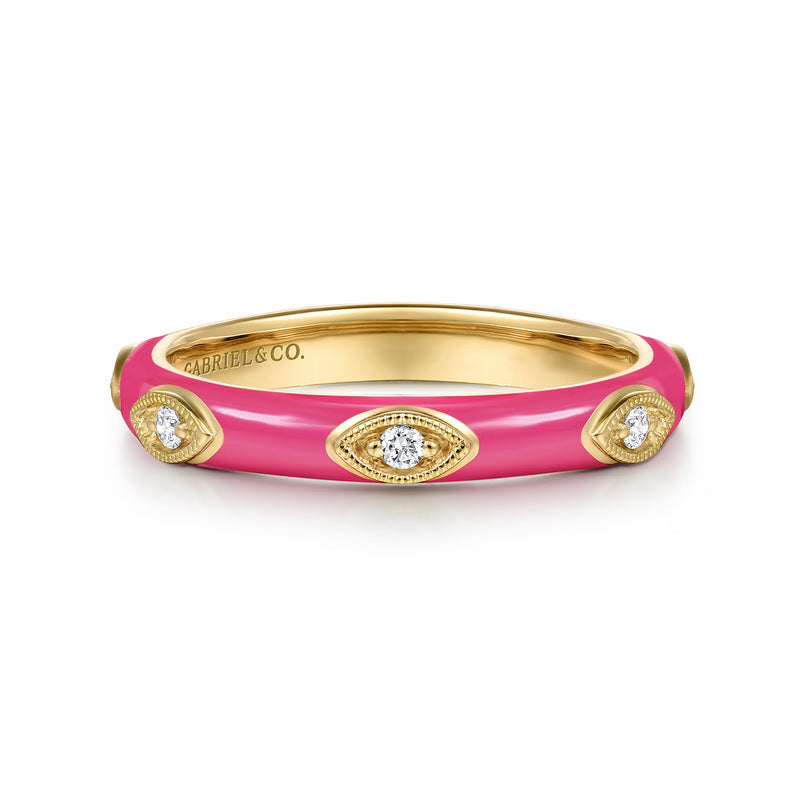 Diamond Fuchsia Enamel Stackable Ring