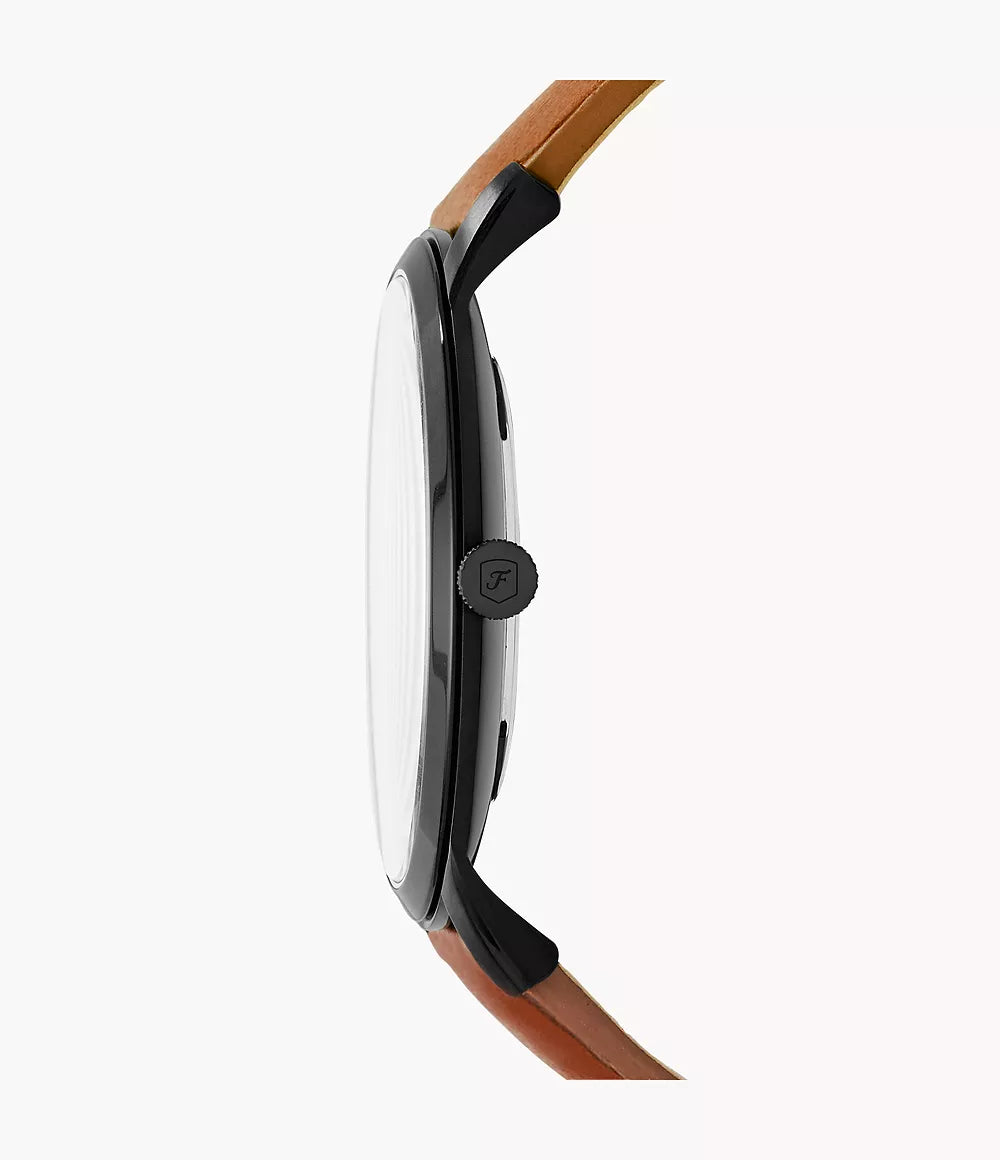 Minimalist Slim Three-Hand Light Brown Leather Watch