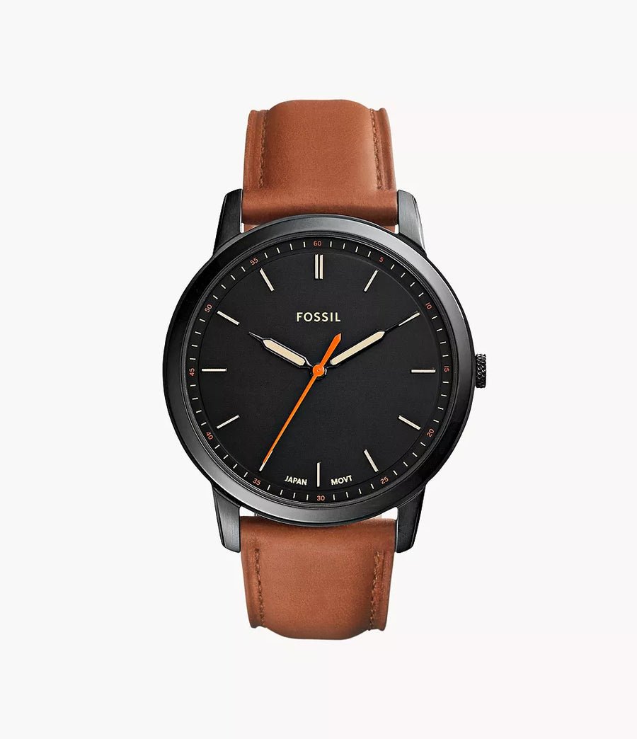 Minimalist Slim Three-Hand Light Brown Leather Watch