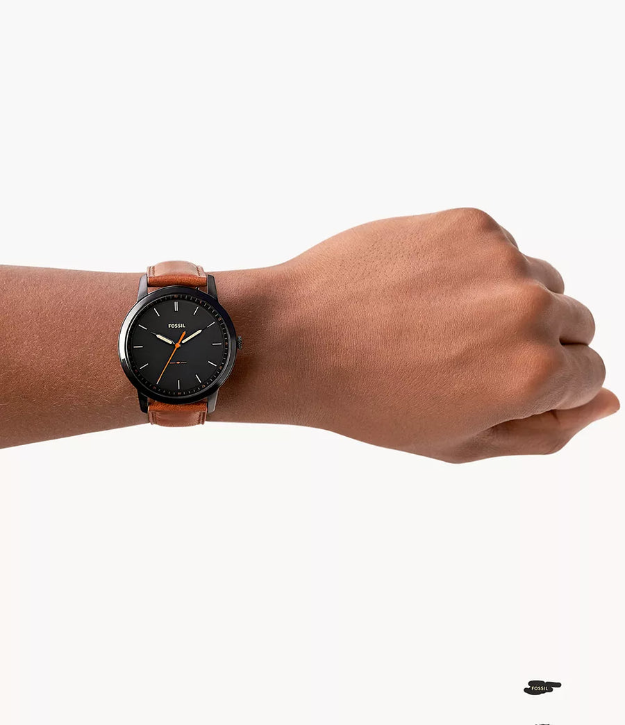 Minimalist Slim Three-Hand Light Brown Leather Watch