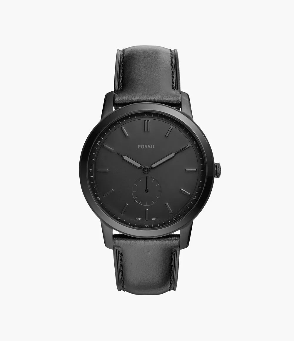 Minimalist Two-Hand Black Leather Watch