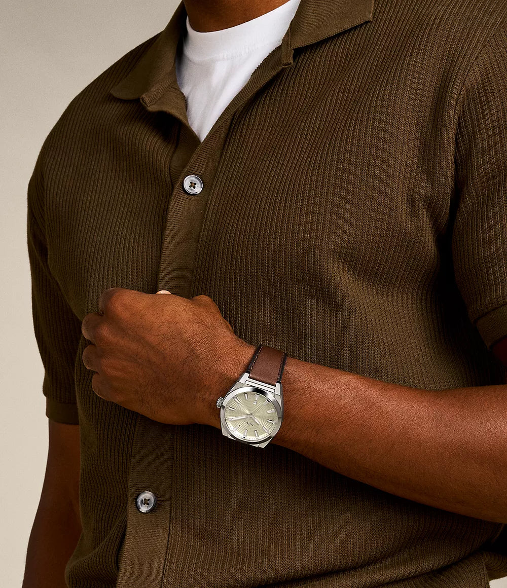 Everett Three-Hand Date Brown Leather Watch
