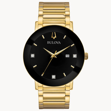 Black Dial Gold Stainless Steel Strap Watch