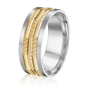 14K Gold Textured Two-Tone Wedding Band