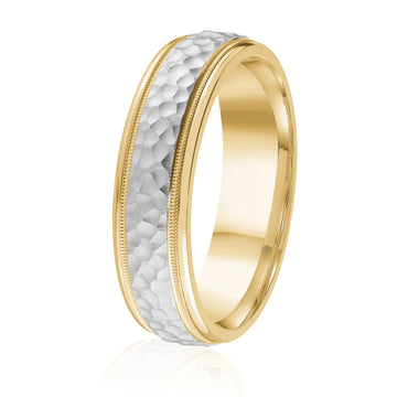 14K Two-Tone Hammered Wedding Band