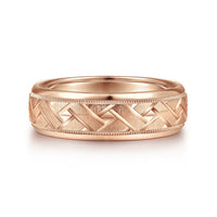 14K Gold Engraved Woven Wedding Band