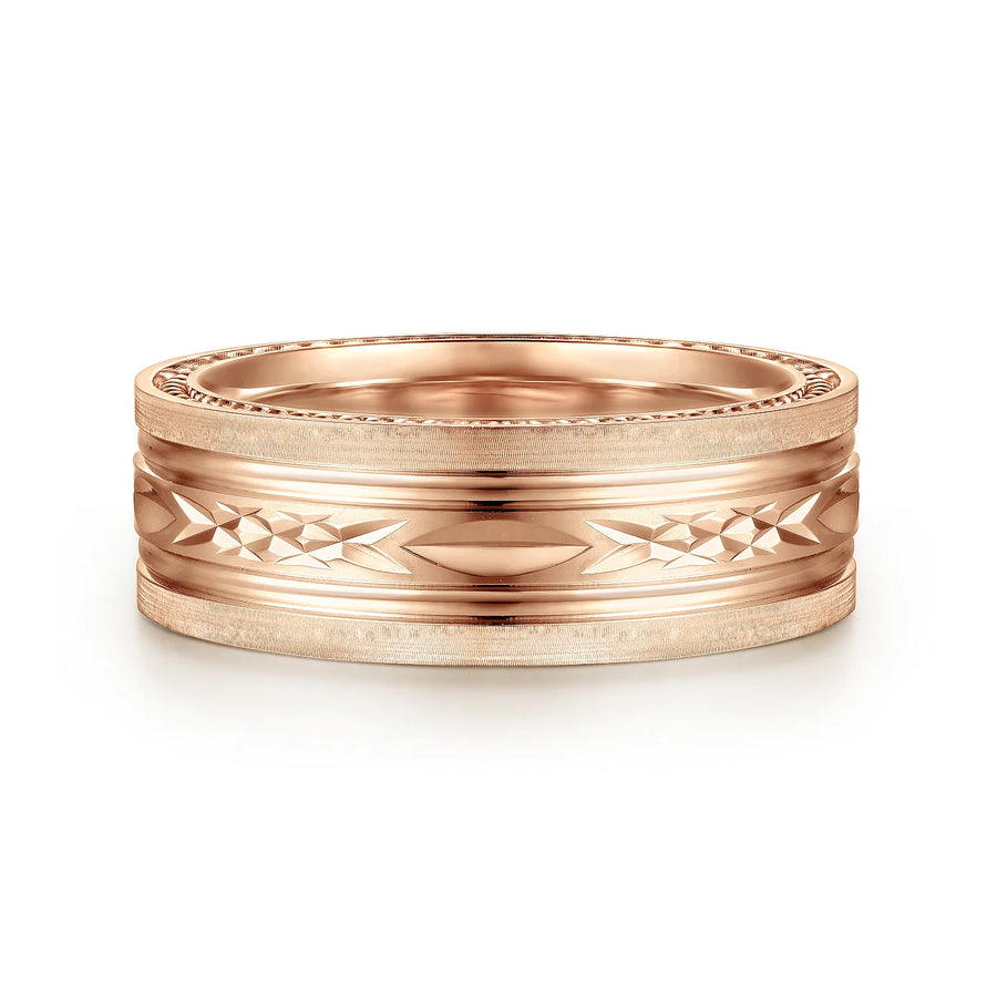 14K Gold Carved Wedding Band